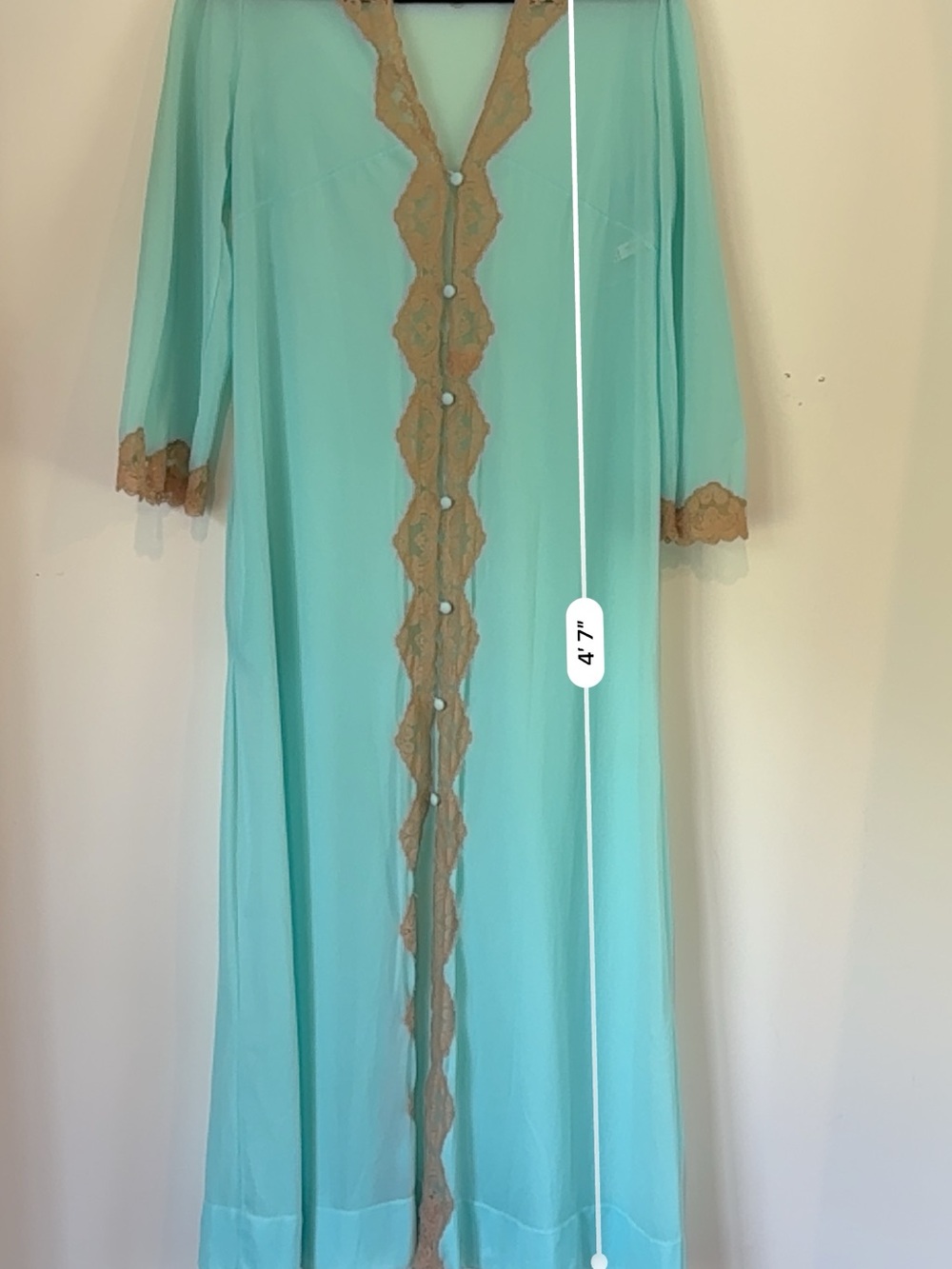Vintage Emilio Pucci Aqua Nightgown and Robe Set with Tan Lace - Picture 4 of 16